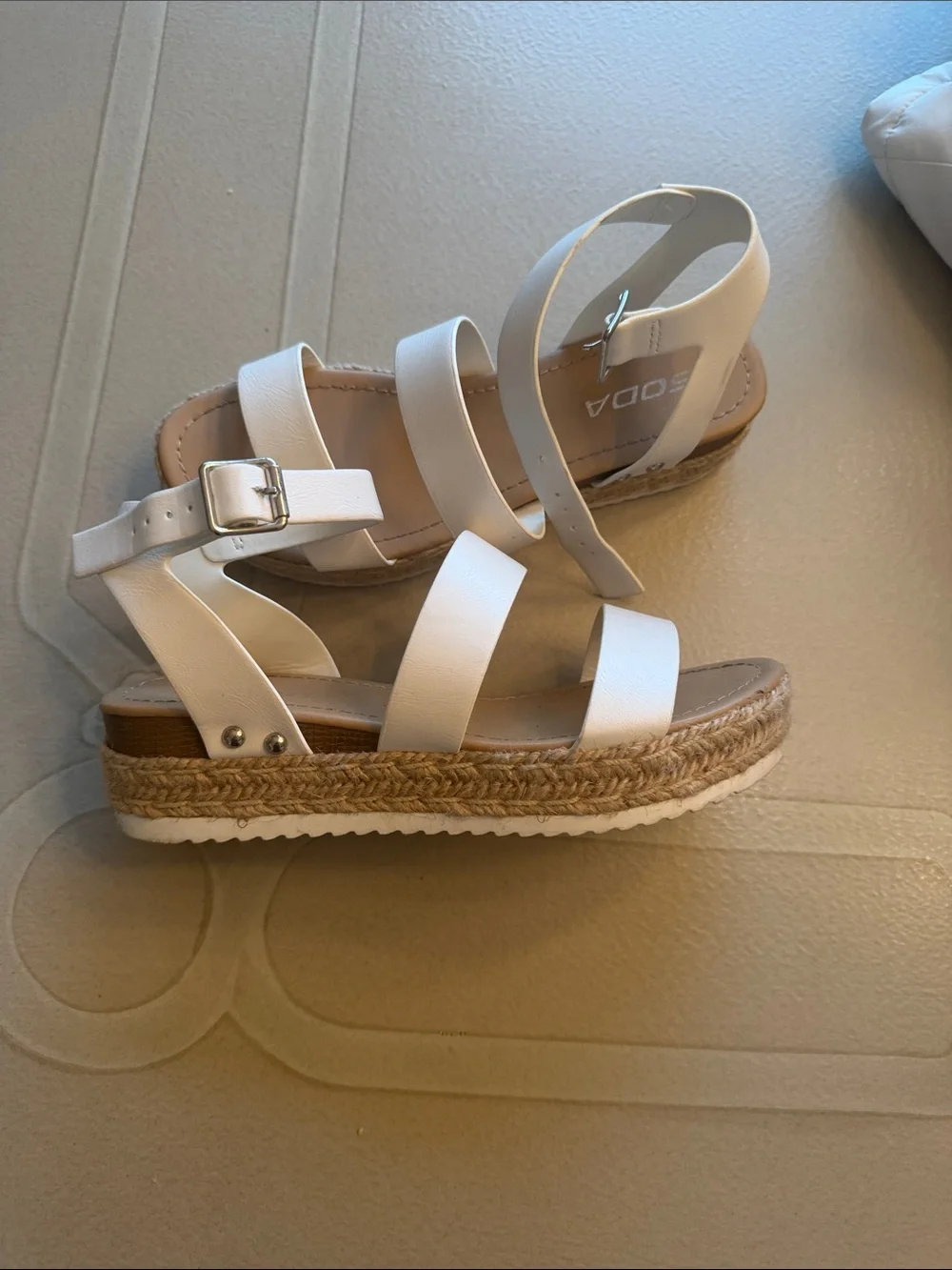 Kids Soda White Espadrille Platform Sandals with Ankle Strap
